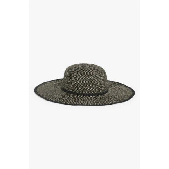 ?NORDSTROM RACK? Two Tone Straw Floppy Hat ~ OS Black Combo NWT
